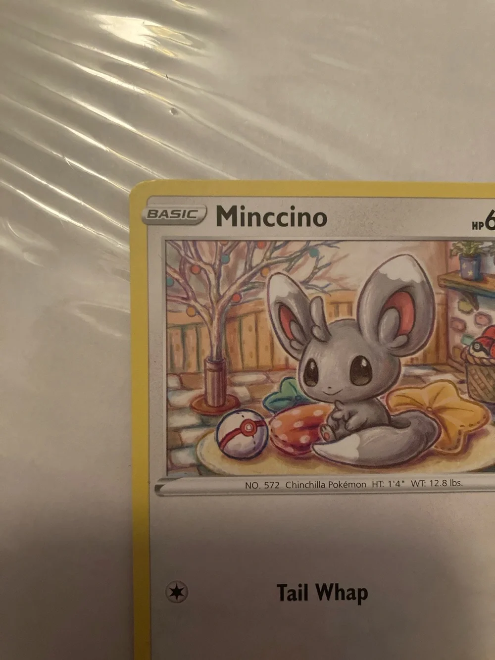 Pokemon Minccino Trading Card - Yellow Border, Gray Character, White Background